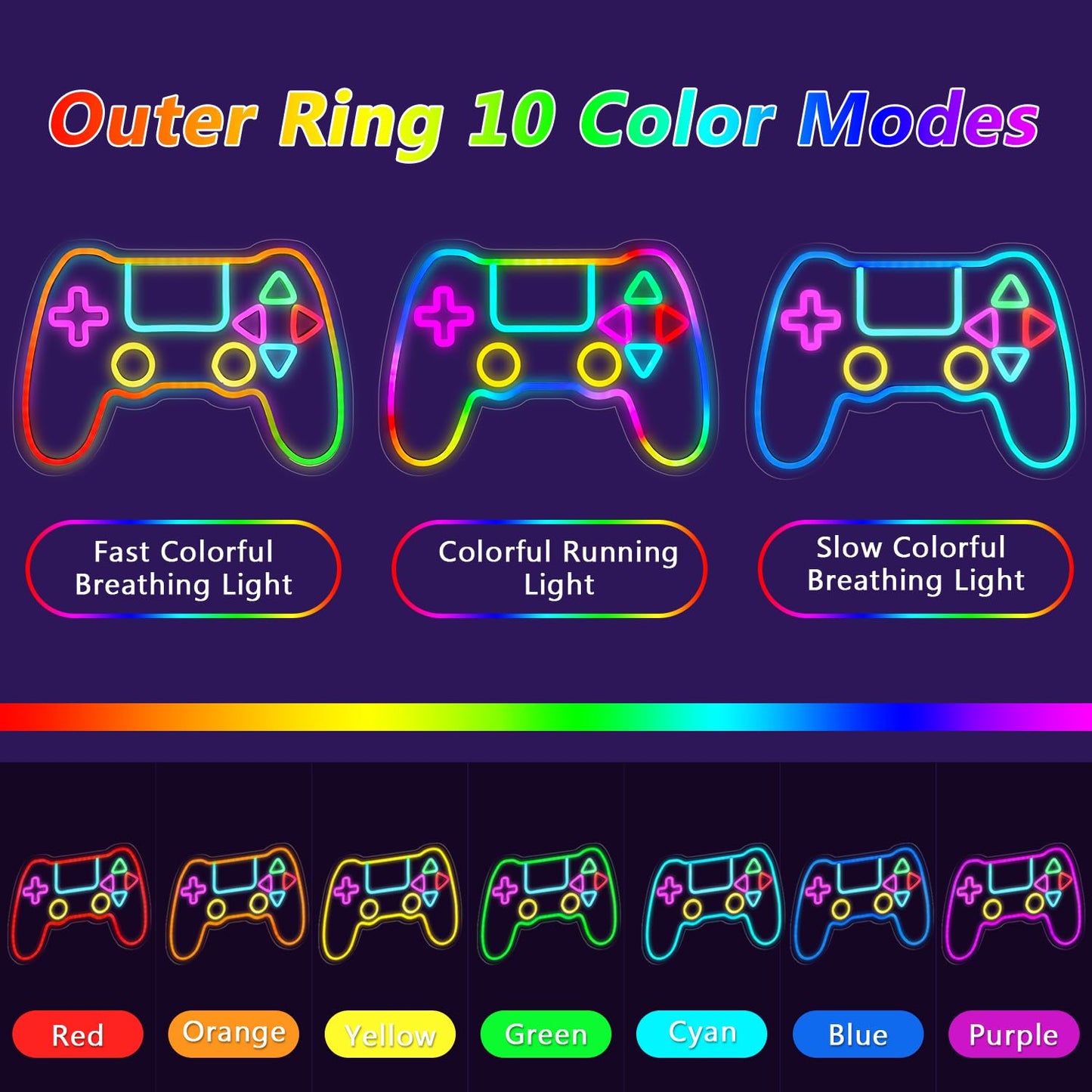 Qusea Gamer Neon Sign Gamepad Shaped RGB LED Neon Lights Gaming Sign USB Powered Game Gift for Boys Bedroom Gamer Room Wall Decor