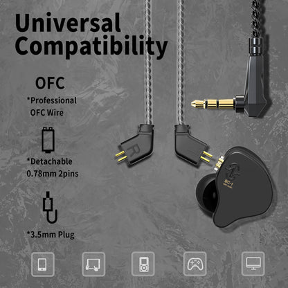 CCZ Melody inear Earphones Wired Gaming Earbuds 1DD 1BA Hybrid Drivers in-Ear Headphones iem Earbuds HIFI Bass with Ear fins, 4N OFC Cable for Drum, Studio, Editing, pc, Gaming (Green, without mic)