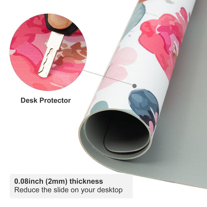 QIYI Large Mouse Pad, Pink Floral Desk Mat for Desktop, Women Girls PU Leather Waterproof Gaming Mousepad, Computer Laptop Desk Accessories Protector Writing Pads for School Office Home 31.5" x 15.7"