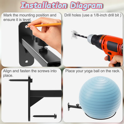 AILIBI Yoga Ball Wall Mount(2PCS), Adjustable Exercise Ball Holder,Compatible with 14 to 30 Inch Stability Ball, for Home Gym, Storage Room & Physical Therapy Clinic