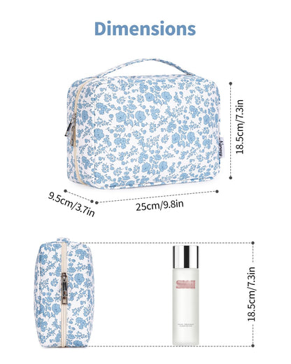 Narwey Small Hanging Travel Toiletry Bag for Women, Travel Bag for Toiletries, Floral Makeup Bag Organizer Cute Cosmetic Bags Make Up Bags for Girls (Little Blue Flower)