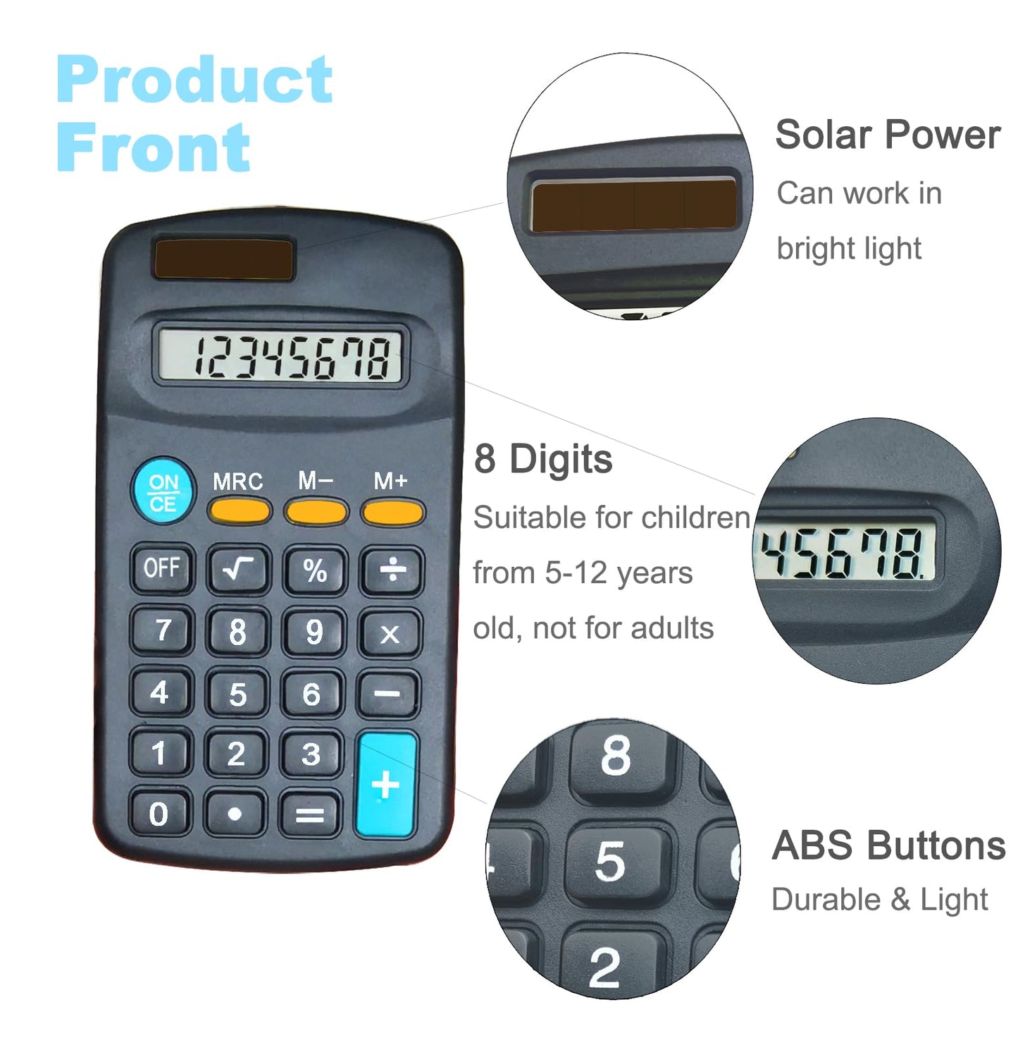 BESTWYA Calculator Small, 4 Function Calculators with Solar Power 8 Digit Small Pocket Size Desktop Handheld for Classroom Desktop Home (Black,Set of 30)