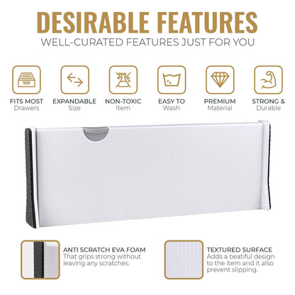 RAPTUROUS Adjustable Deep Drawer Divider – 5" Tall, Expandable 13-22", 10-Pack, Non-Slip Drawer Dividers for Clothes, Dresser, Kitchen & Office Organization (White)