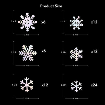 pinkblume 72pcs Iridescent White 3D Snowflake Wall Stickers Holographic Snowflakes Wall Decals for Winter Wonderland Christmas Frozen Nursery Xmas Showcase Window Wall Art Decor