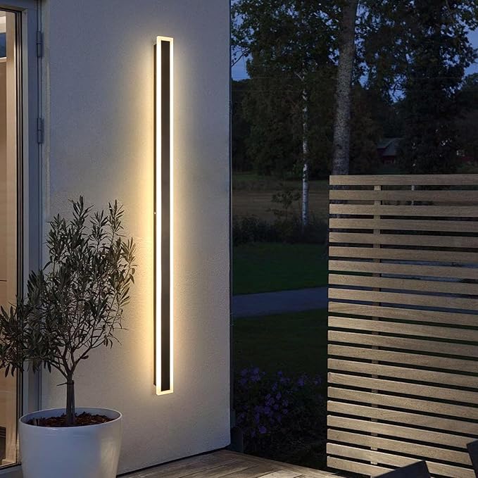 Modern Outdoor Wall Light, 71 Inch 3000K-6000K Dimmable Outdoor Wall Lights IP65 Waterproof Black Exterior Sconces Wall Lighting for House Porch Garage Patio Garden
