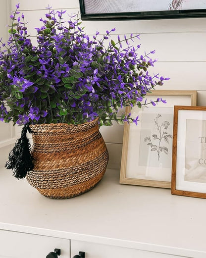 RECUTMS Artificial Fake Outdoor Plants Flowers for Spring Decoration, Faux Plastic Plants Outdoor Flower UV Resistant Realistic for Home Outside Planter Window Porch Patio Garden(Purple Eucalyptus)