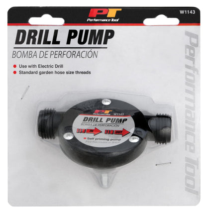 Performance Tool W1143 Liquid Transfer Pump for Corded/Cordless Drills - 225 GPH, 3/4-Inch Max Hose Diameter, Self-Priming, Corrosion-Resistant Shaft