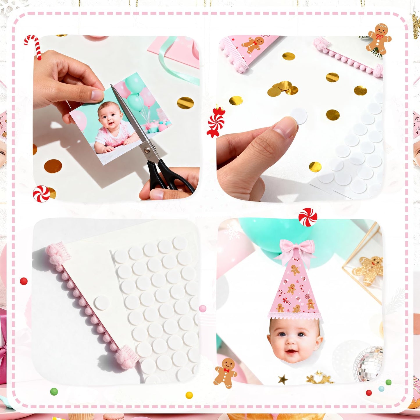 K KUMEED Custom Face Christmas Banner,Bow Birthday Photo Banner from Newborn to 12 Months Gingerbread Christmas Hat Theme Monthly Milestone Photograph Bunting Garland