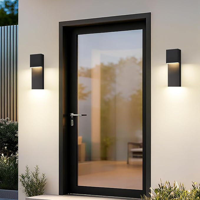 tewei Modern LED Outdoor Wall Sconce, 15'' 20W Outdoor Light Fixtures Exterior Wall Lights, Black LED Front Porch Lights Outside Wall Mount Lighting for House, Backyard, Warm White 3000K, 2 Pack