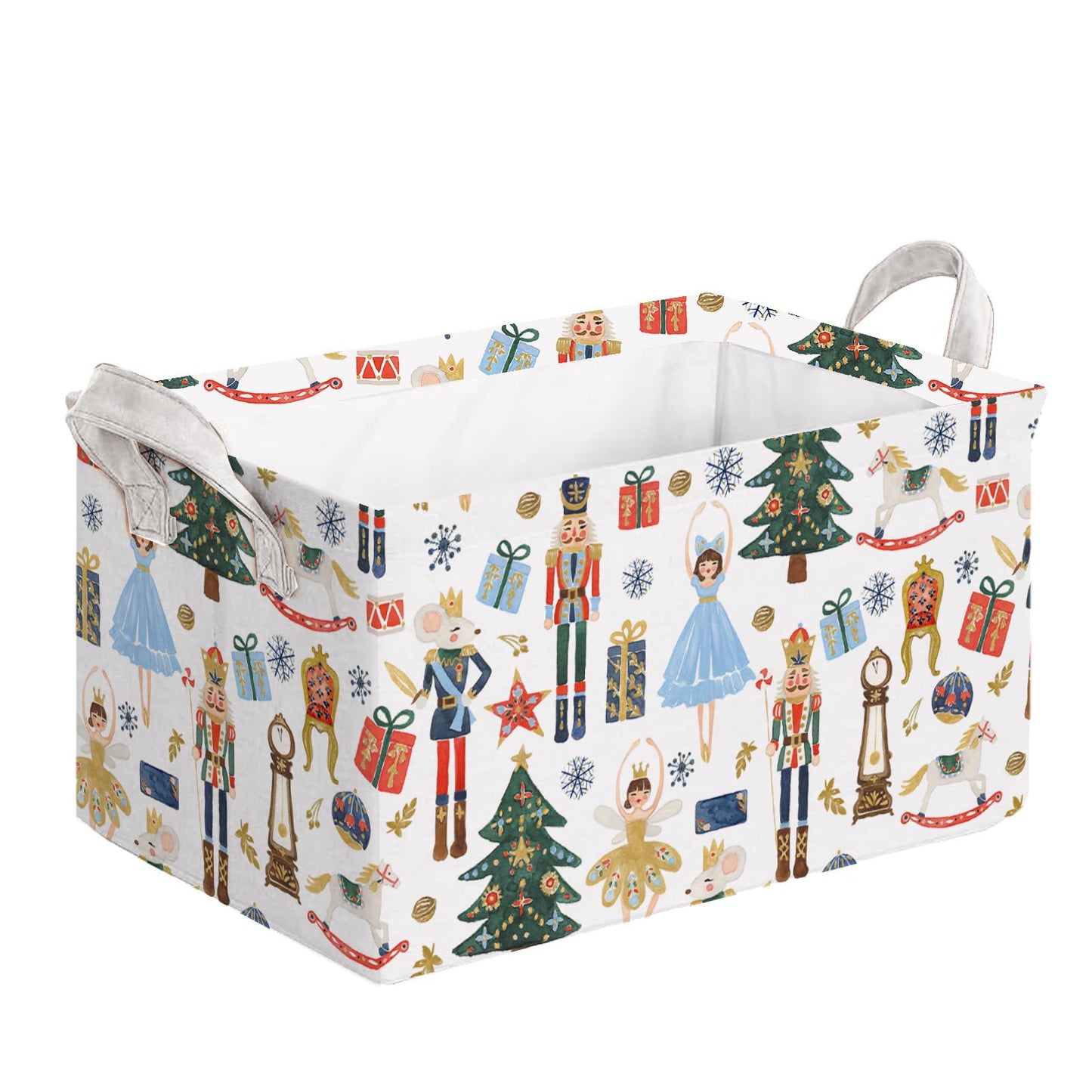 FYSUIMU 2Pcs Christmas Storage Basket Collapsible Canvas Organizer Cartoon Nutcracker Fabric Storage Bin with Handles for Shelf Closet Winter Xmas Home Organizer Decor