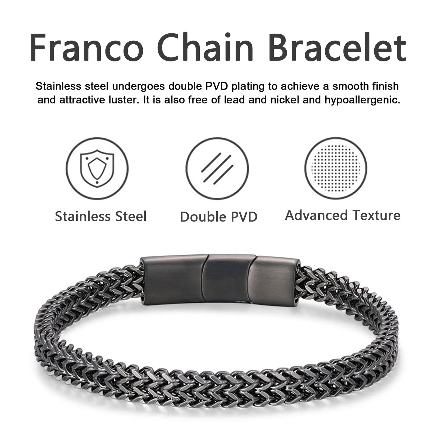 LUCKY2+7 Bracelets for Men-Stainless Steel Magnetic Clasp Franco Chain Mens Bracelet 1