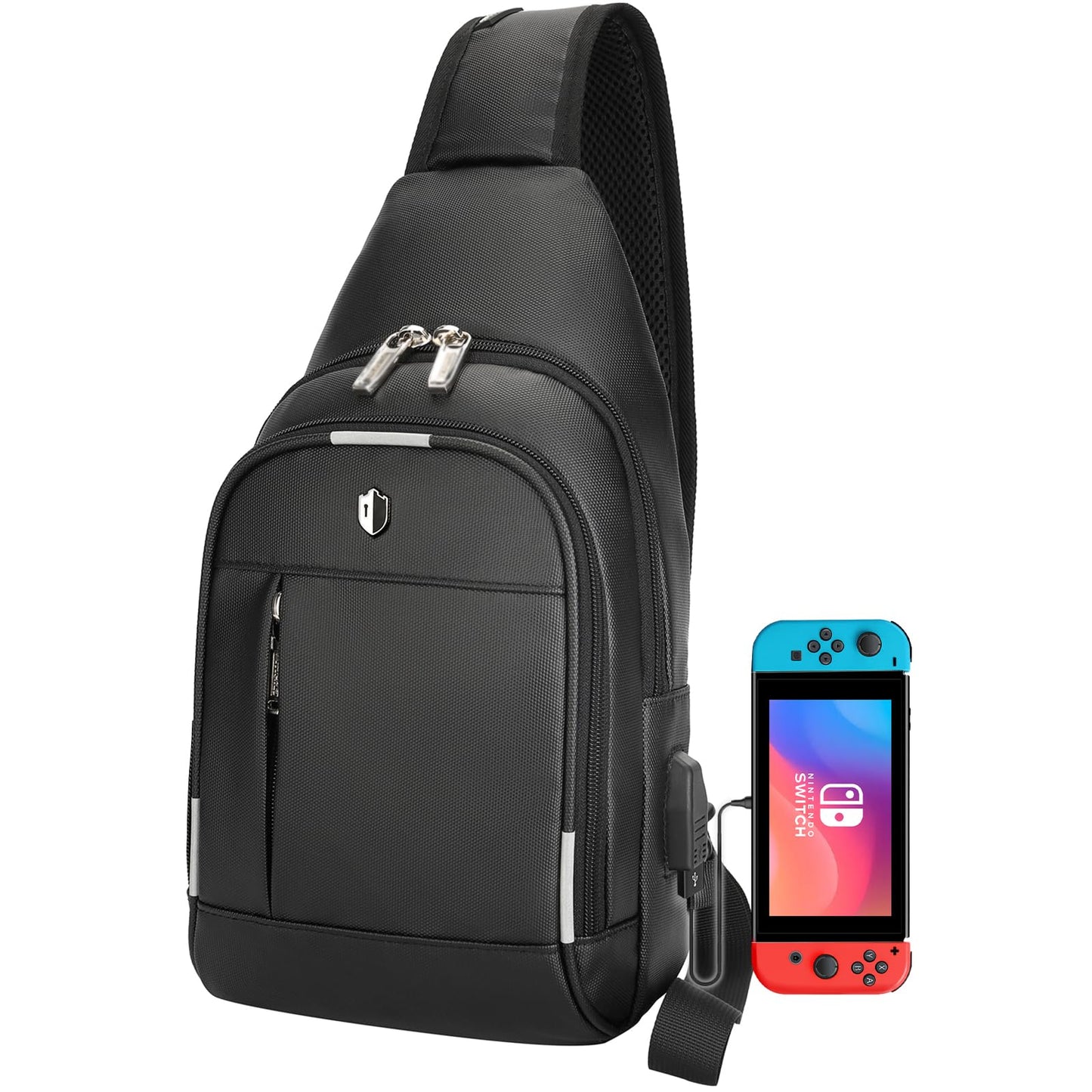 Crossbody Bag for Men, Sling Bag with USB Charging Port & Reflective Strips, Water-Resistant Shoulder Bag Fits Switch 2, Small Backpack Daypack for Travel, Hiking, Gym, Running, Daily Commute