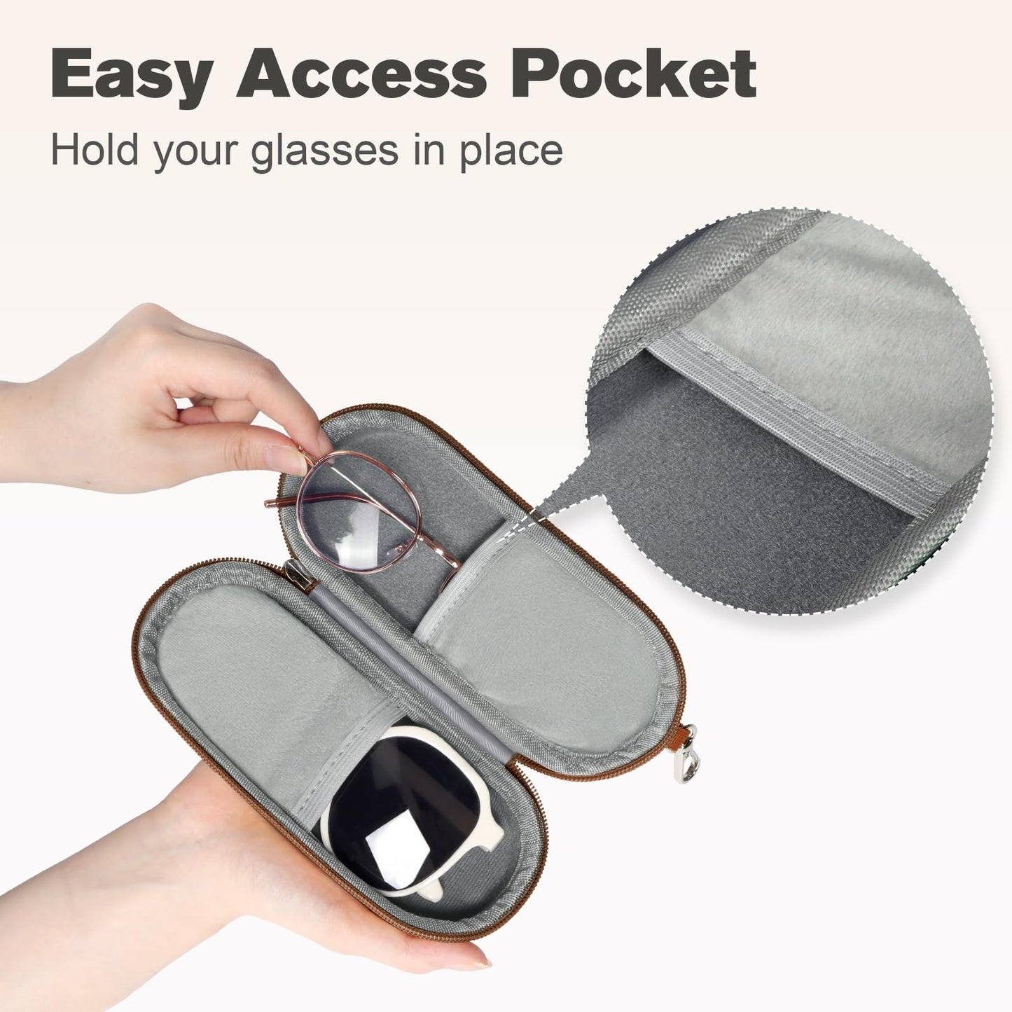 Huvon Double Eyeglasses Case, Dual Glasses Sunglasses Organizer with Zipper Closure, Eyewear Storage Box for Men Women Travel (Brown)