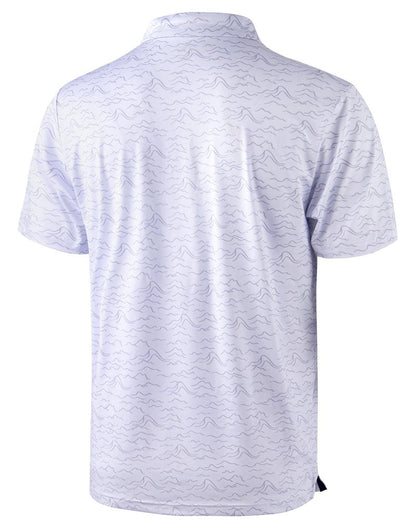 Obla Mens Golf Polo Shirts Short Sleeve Dry Fit Performance Moisture Wicking Casual Print Collared Golf Shirts for Men (White Peak_XXL)