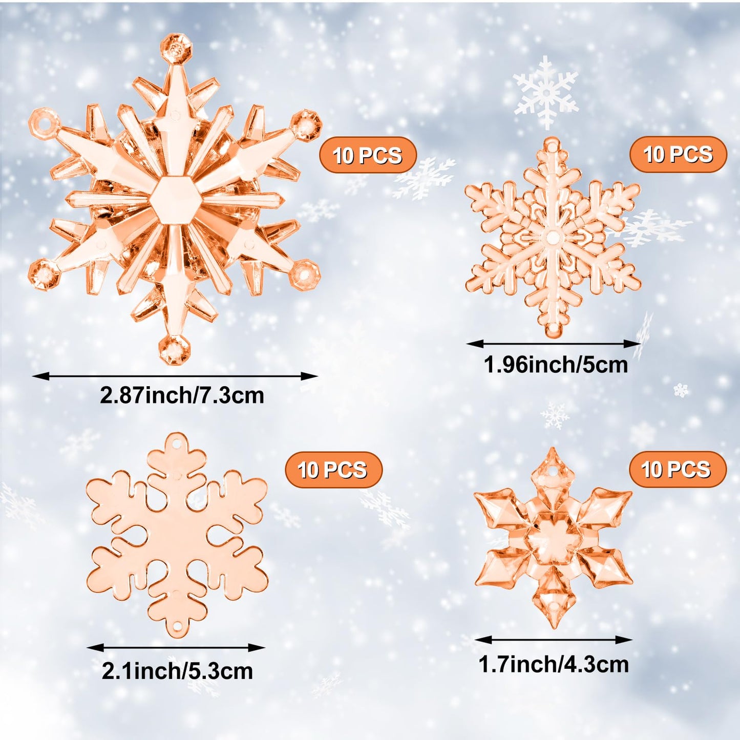 Dilunave 40 Pieces Champagne Christmas Snowflake Ornaments Acrylic Christmas Tree Decorations Crystal Snowflakes Translucent Winter Hanging Ornaments for Xmas Tree DIY Crafts