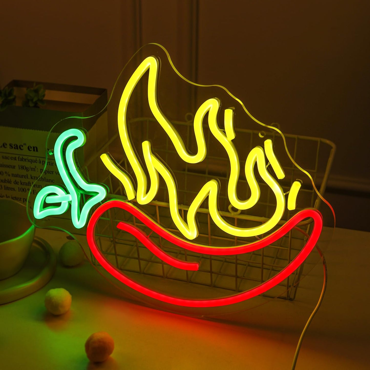 Flaming Hot Chili Peppers Neon Signs Red Yellow Foods for Mexican Spicy Restaurant Open LED Sign Chili Neon Lights Cook Off Decoration for BBQ Party Chili Contest Tasting Party Decor