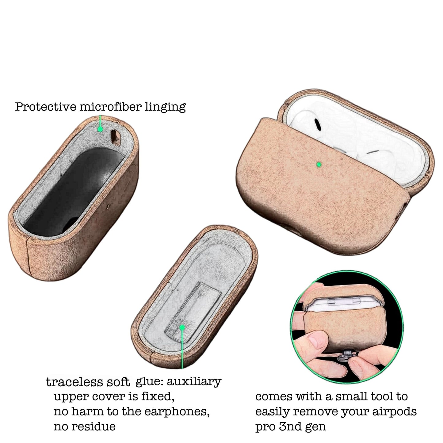 Handcrafted Crazy Horse Unique Leather Case for AirPods Pro 3rd Gen (2025), Vintage Aesthetic, Two-Tone Effect,Compatible with MagSafe, Compatible with Airpods Pro 3 Green