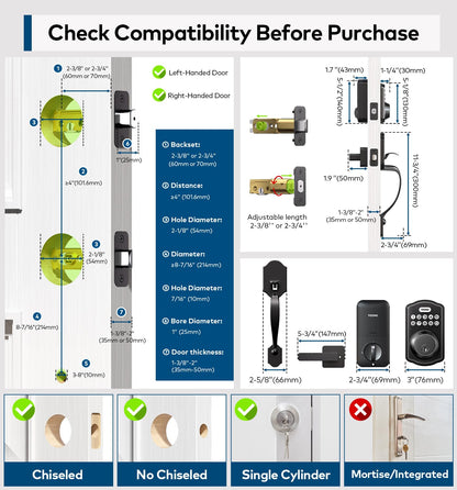 TEEHO Keyless Entry Door Lock Deadbolt with Handle Set, Electronic Digital Smart Locks Set for Front Door with 2 Keys, Easy to Install Keypad Deadbolt, Auto Lock - Matte Black