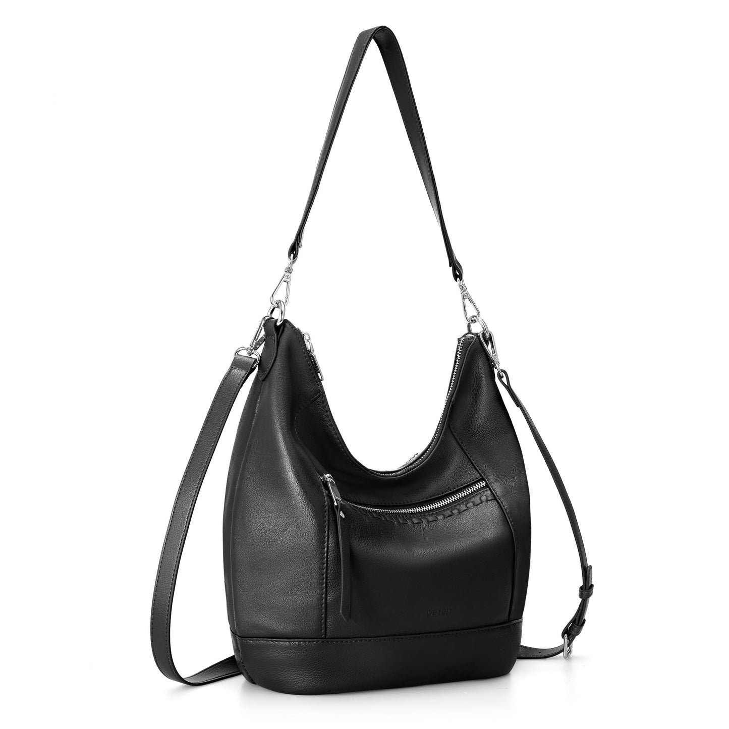 befen Black Leather Purse for Women Trendy, Womens Medium Genuine Leather Hobo Purse, 2026 Crossbody Shoulder Handbags for Women Lightweight