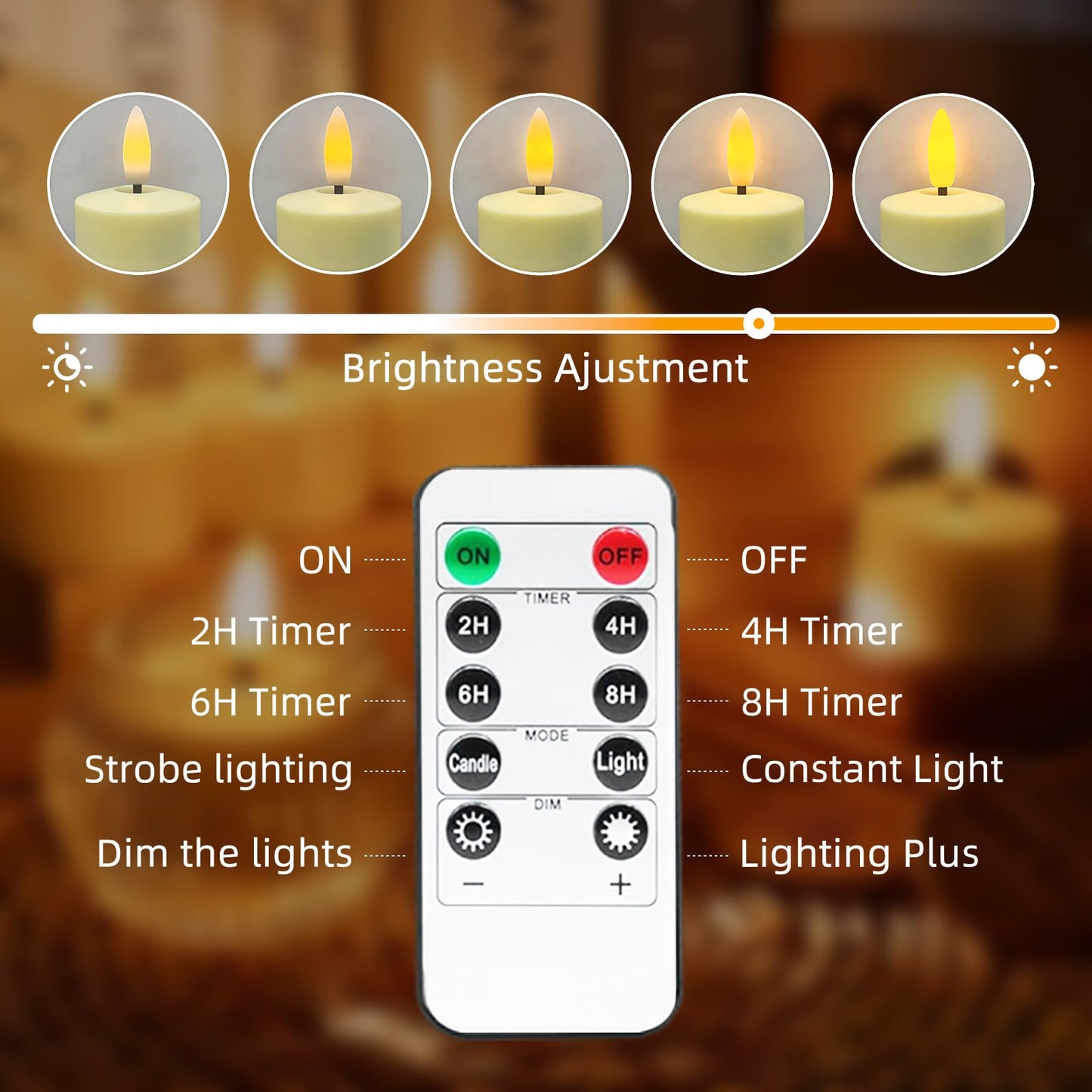 Utwickeln Rechargeable Flameless Candles (6-Pack, 1.5"×2" Each), 60H+ Runtime, Real Flame Effect, Battery-Free LED Pillar Candles for Soccer Watch Party, Home Decor, Wedding, Gift