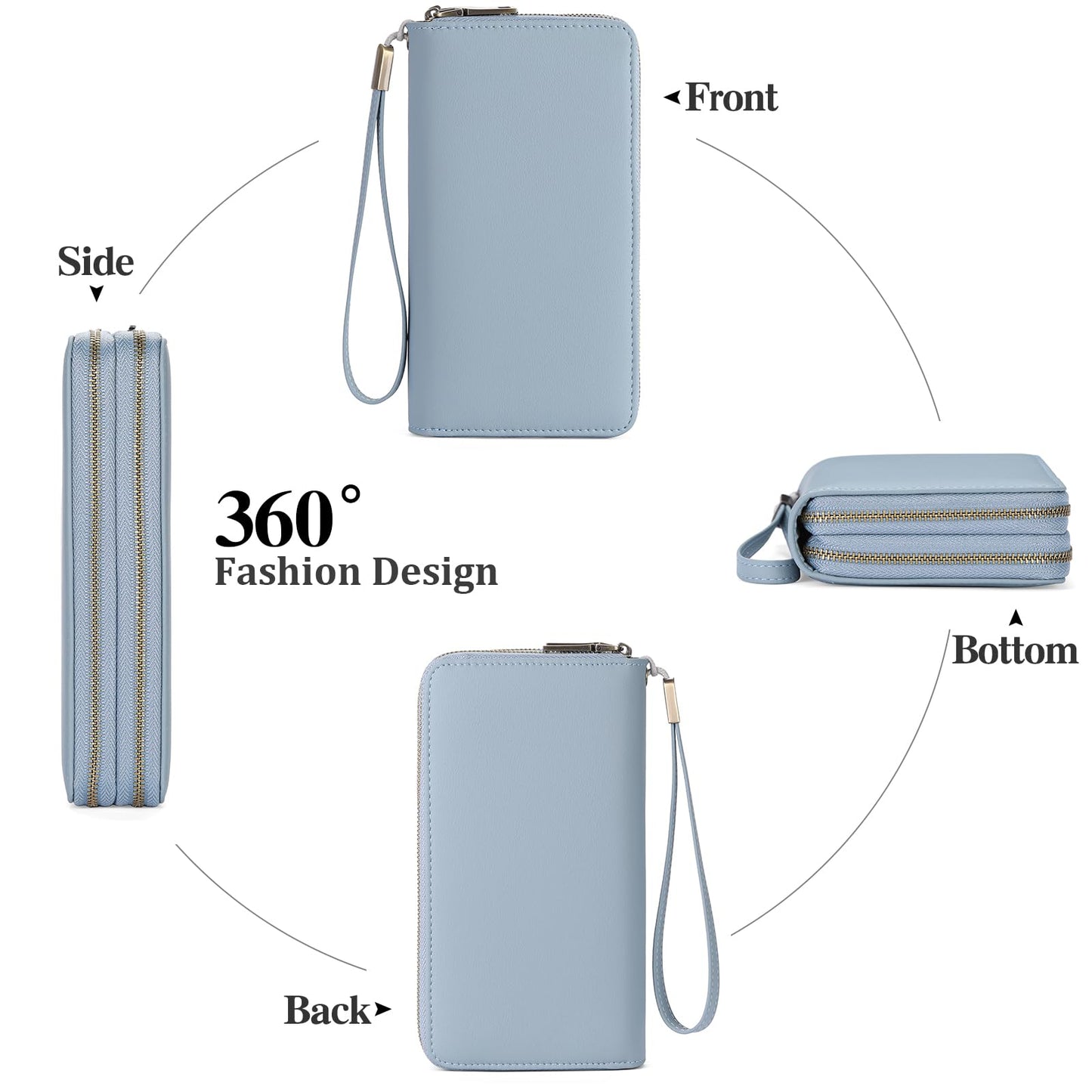 GAEKEAO Wallet for Women Clutch Leather RFID Blocking Wristlet Purse Zip Around Wallets Large Capacity Credit Card Holder