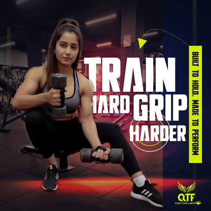 QTF Lifting Grips for Weightlifting Rubber Gloves Gym Palm Protector Grip Pads Replacement of Workout Gloves for Men & Women - Pads for Gym Weightlifting, & Pull Ups (Black/White)