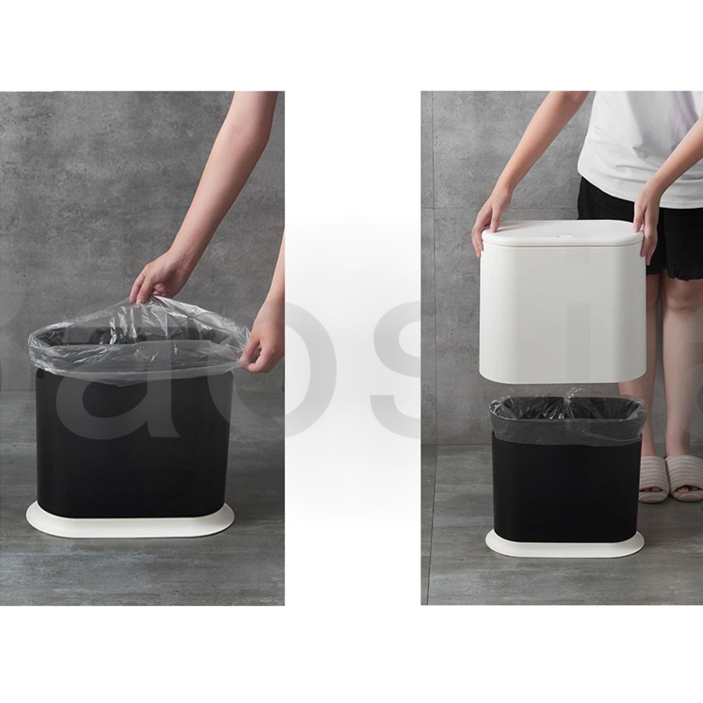 Baosia White Slim Rectangular Plastic Trash Can with Press Type Lid,12 Liter / 3.2 Gallon Narrow Trash Bin with Pop-up Lid for Toilet,Bedroom,Bathroom,Office,Kitchen,Powder Room