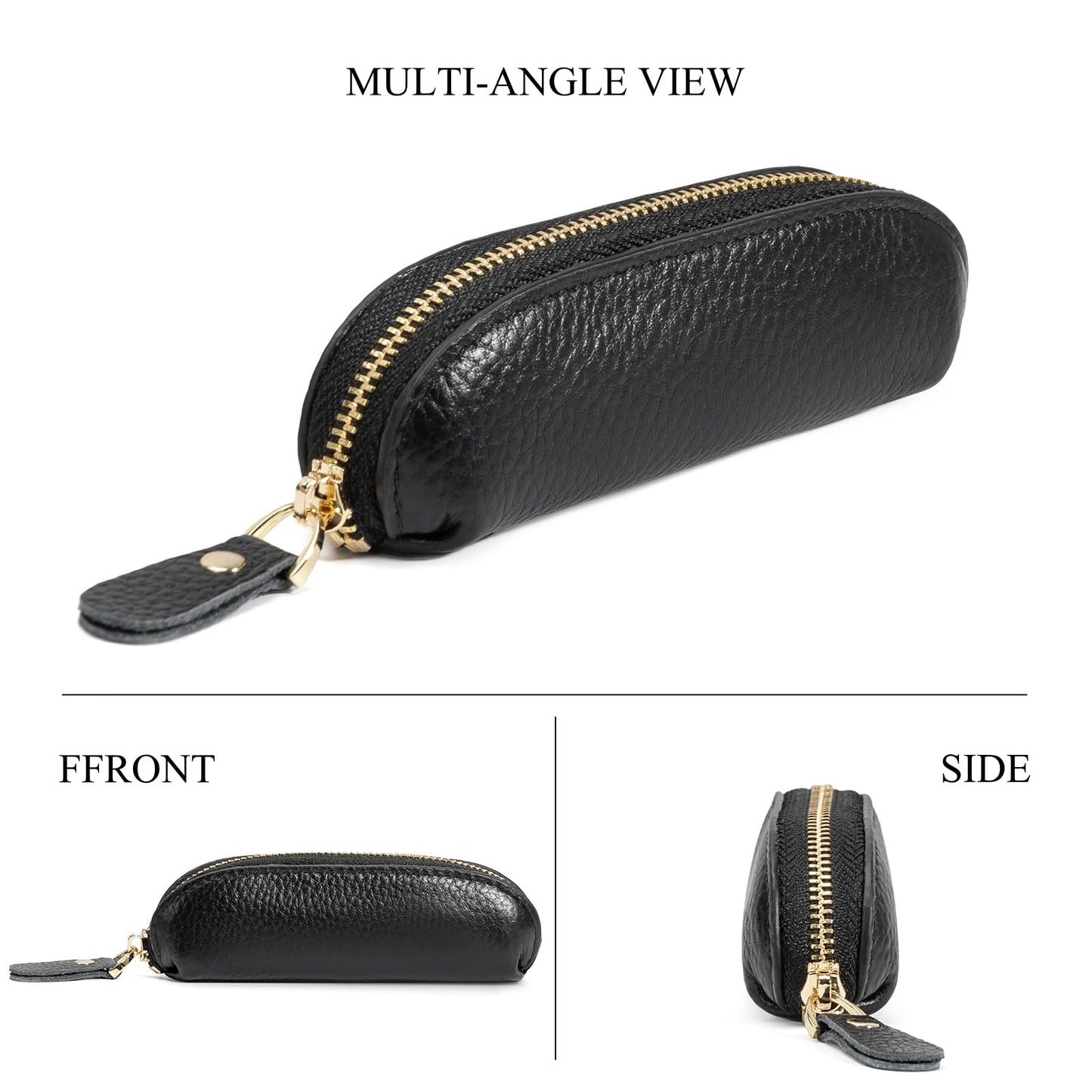 LARENNT Full Grain Leather Coin Pouch - Travel Small Coin Purse with Zipper - Mini Key Pouch Change Purse for Women and Men (Black)
