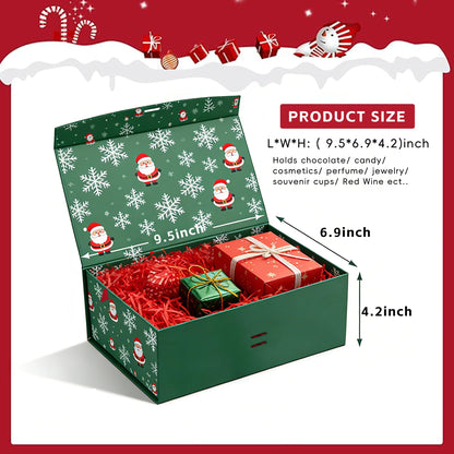 Dimore Christmas Magnetic Gift Boxes with Lids, Collapsible Hardboard Gift Packaging, Red & Green Holiday Boxes for Presents, 4 Pack (Multiple Sizes) (4Pack Christmas 9.5"*6.9"*4.2")