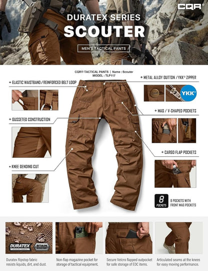 CQR Men's Tactical Pants - Lightweight Water-Resistant Cargo Pants for Hiking | EDC Outdoor Apparel