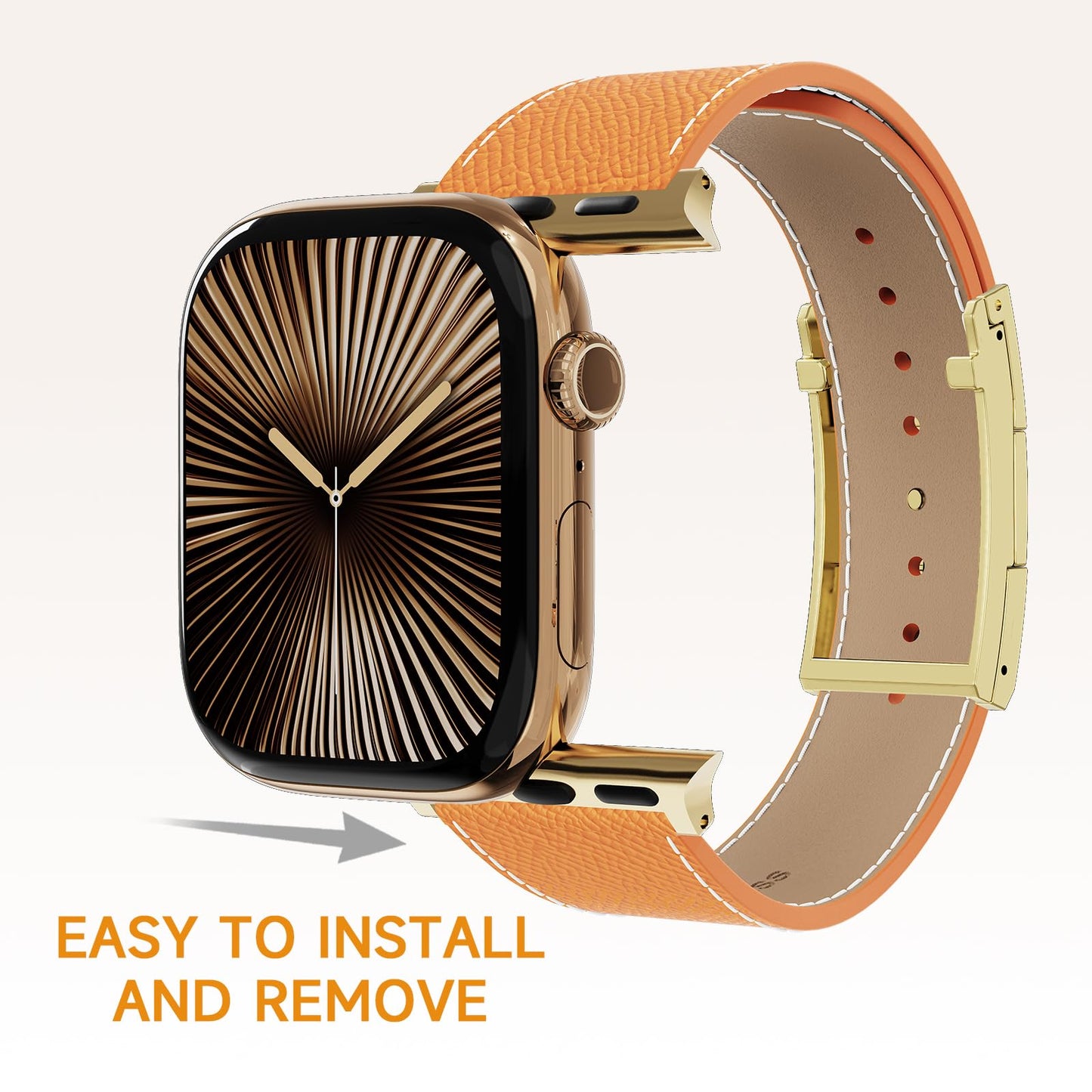 Leather Band Compatible with Apple Watch 49mm46mm45mm44mm42mm41mm 40mm38mm,Stylish Magnetic H Buckle Strap for iWatch Ultra 2/1/SE/Series 10/9/8/7/6/5/4/3/2/1 Women Men (Light Brown Band+Gold H Buckle, 38mm40mm41mm42mm)