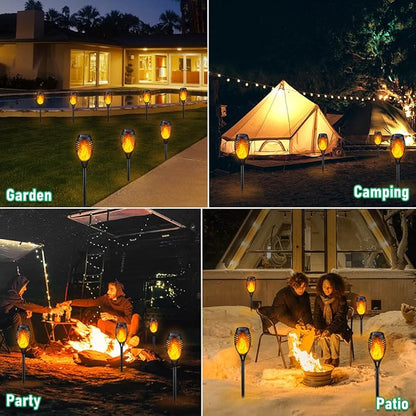 IkeeRuic Solar Halloween Flame Torch Lights for Outdoor Decor, 12Pack Outdoor Lights Solar Powered Waterproof, LED Torches for Outside Decor, Luces Solares Outdoor Decorations for Patio Garden Art