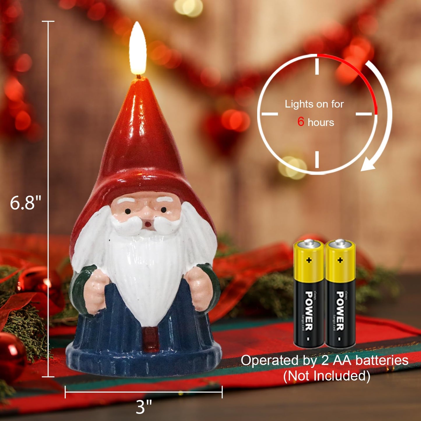 DRomance Santa Flameless Flickering Candle Battery Operated with 6 Hour Timer Real Wax Hand-Painted LED Pillar Candle 3D Wick Indoor Christmas Holiday Decor(Blue, 3" D x 6.8" H)
