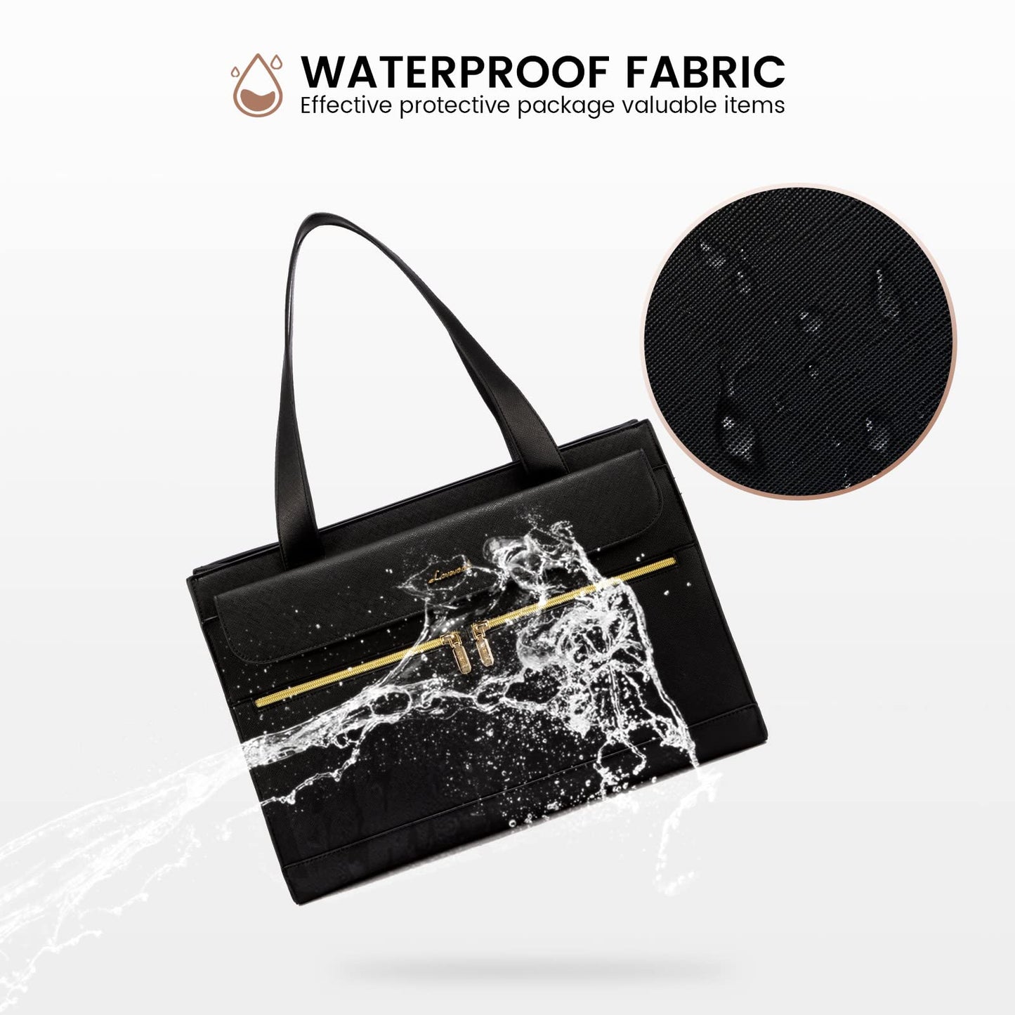 LOVEVOOK Laptop Tote for Women - 15.6 Inch Professional PU Leather Computer Briefcase, Waterproof Handbag, Large Capacity Business Teacher Office Bag, Crossbody Purse - Black