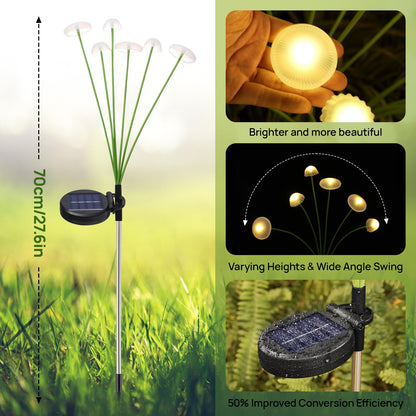 Rieyue Solar Garden Lights, 2-Pack Dual Mode LED Solar Mushroom Lights, Waterproof Firefly Outdoor Decor for Yard, Patio, and Pathway – Warm White Jellyfish Ambiance