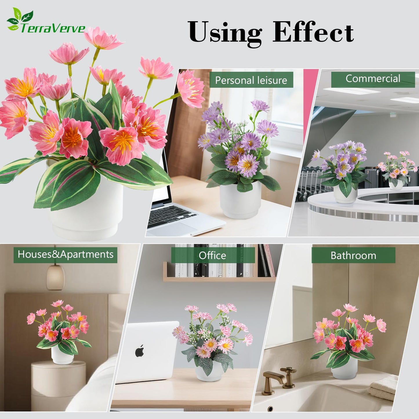 TerraVerve Boho Style 4-Piece Silk Flower Arrangement | Realistic Artificial Plants with Vase | Daisy & Lily Pots | No Maintenance Required