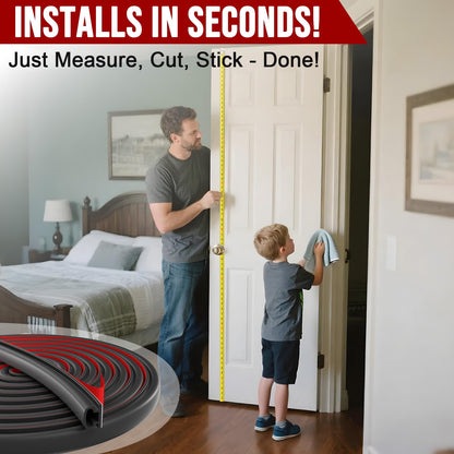 alophoty Weather Stripping Door Seal - 10 Ft Self-Adhesive TPE Rubber Door Seal Strip for Door Frame/Window Seal, Soundproofing & Insulation Strip to Block Drafts, Wind, Noise, Dust (Black)