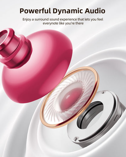 PocBuds Bluetooth Headphones Wireless Earbuds 80hrs Playtime Wireless Charging Case Digital Display Sport Ear Buds with Earhook Deep Bass IPX7 Waterproof Over-Ear Earphones for Phone Laptop Rose Gold