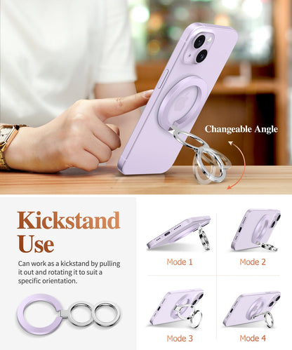 GVIEWIN Magnetic Phone Ring Holder, Compatible with MagSafe Phone Grip with Adjustable Stand, Magnet Phone Ring Kickstand for iPhone 17/16/15/14/13/12 Pro Max Plus Air/Other Phones (Glitter/Silver)