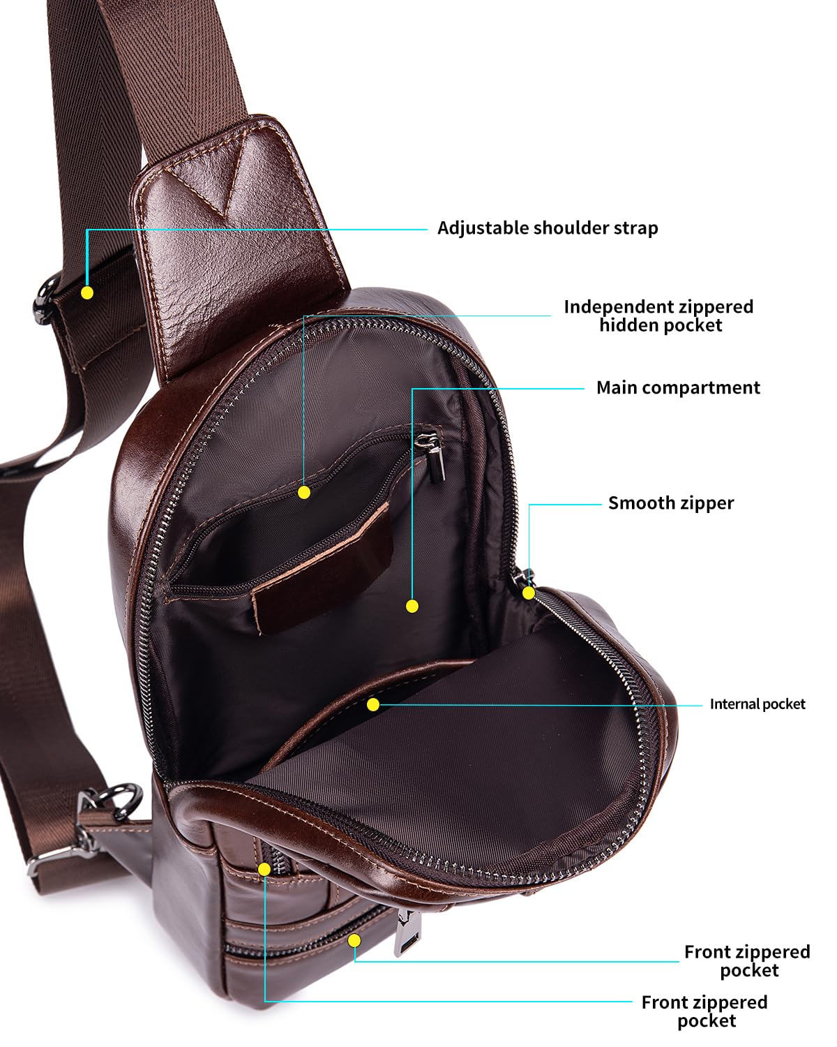 RAINBOW HORSE Genuine Leather Shoulder Bag, Men's Crossbody Chest Bag, Casual Front Pack, Suitable for Travel, Hiking, and Daily Use