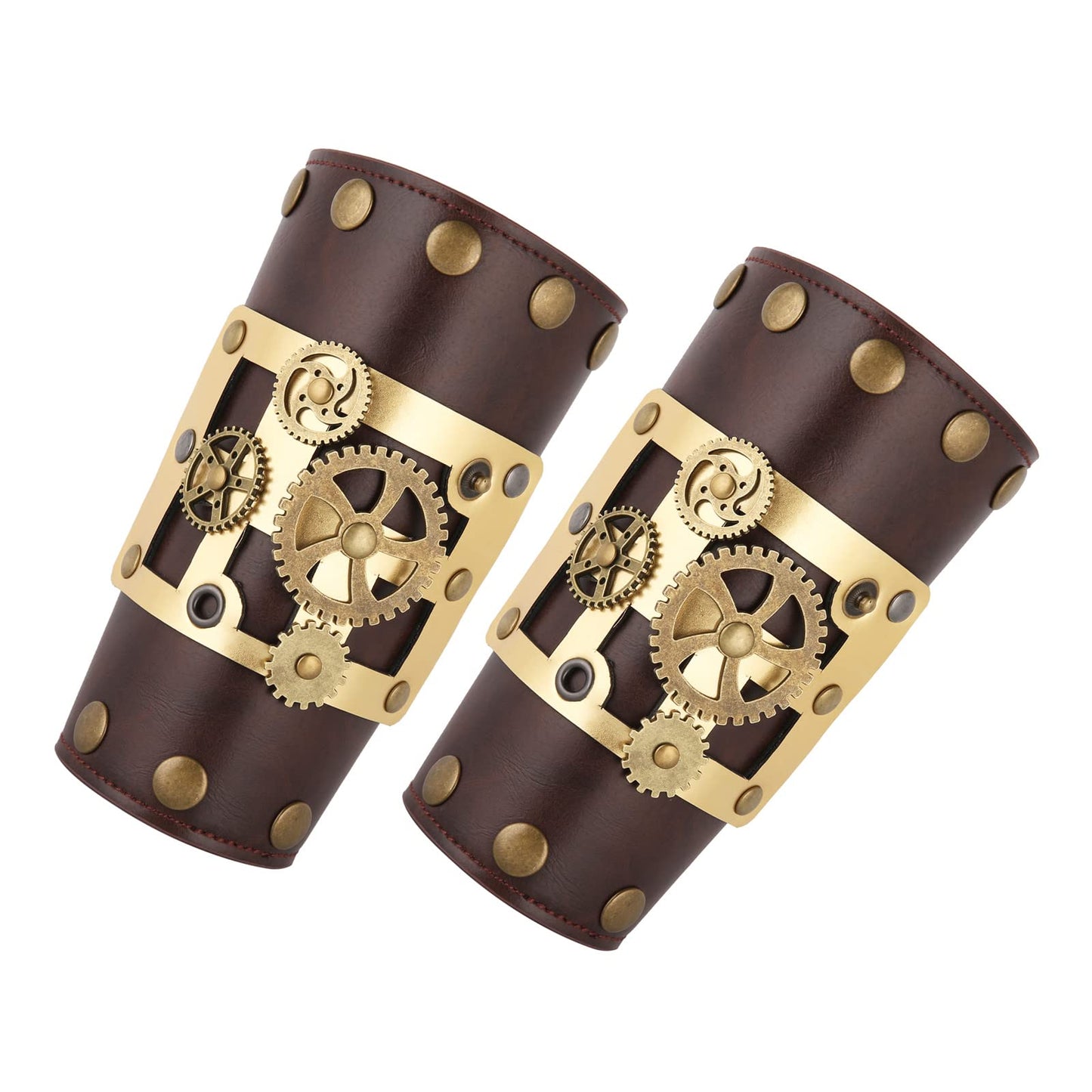 HZMAN Men's Gothic Steampunk Bracers, Leather Arm Guards for Women, Medieval Wristband for LARP/COSPLAY, One Size Adjustable