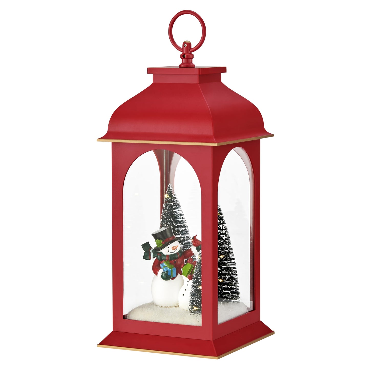 Danya B. Tabletop Red Christmas Snowman Winter Scene Diorama Lighted Lantern Decoration