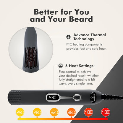 Aberlite EDC - Men's Professional Heated Beard Straightening Brush and Grooming Tool (for 0.5 inch plus Beards) (Black)