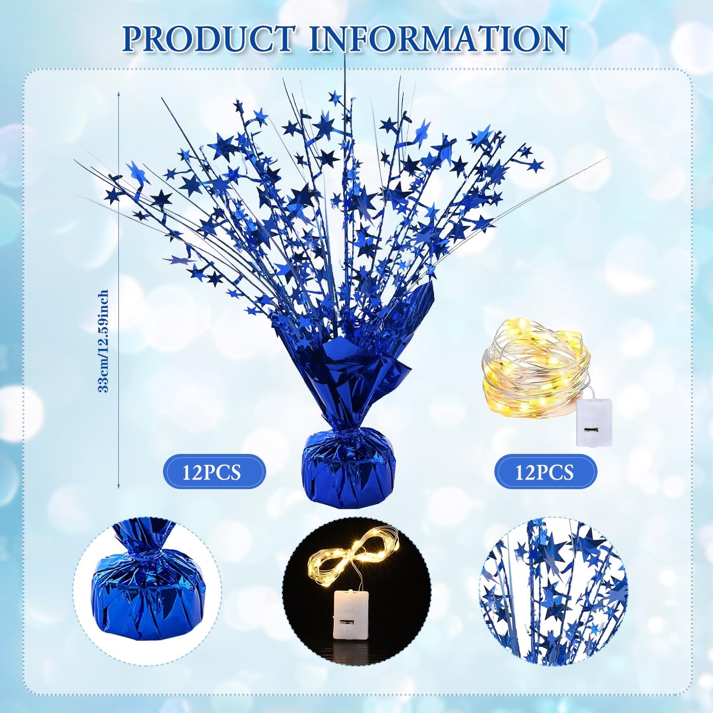 12 Pack Metallic Foil Spray Centerpiece Star Table Decoration Burst Table Centerpieces for Birthday Graduation Wedding Anniversary Holiday Party Supplies Decor, Blue