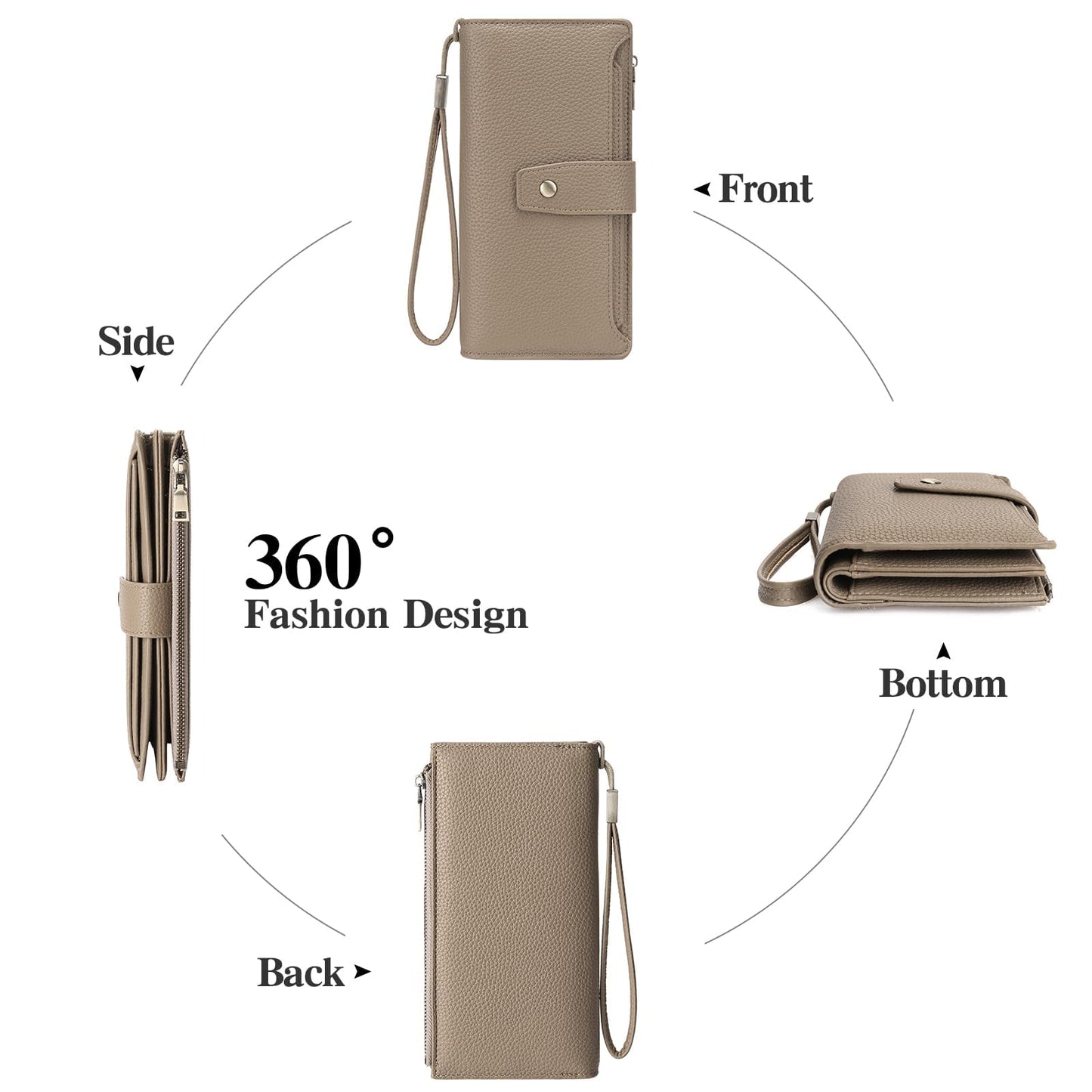 GAEKEAO Womens Wallet RFID Blocking Large Capacity Vegan Leather Card Holder Wristlet Clutch with 32 Card Slots 4 ID Windows