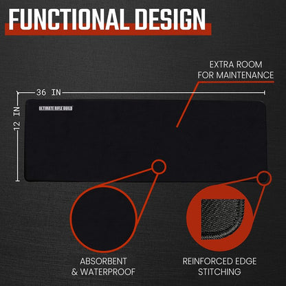 Ultimate Rifle Build Cleaning Mat with Stitched Edges, Non-Slip (12"x36" - with Magnetic Parts Tray)
