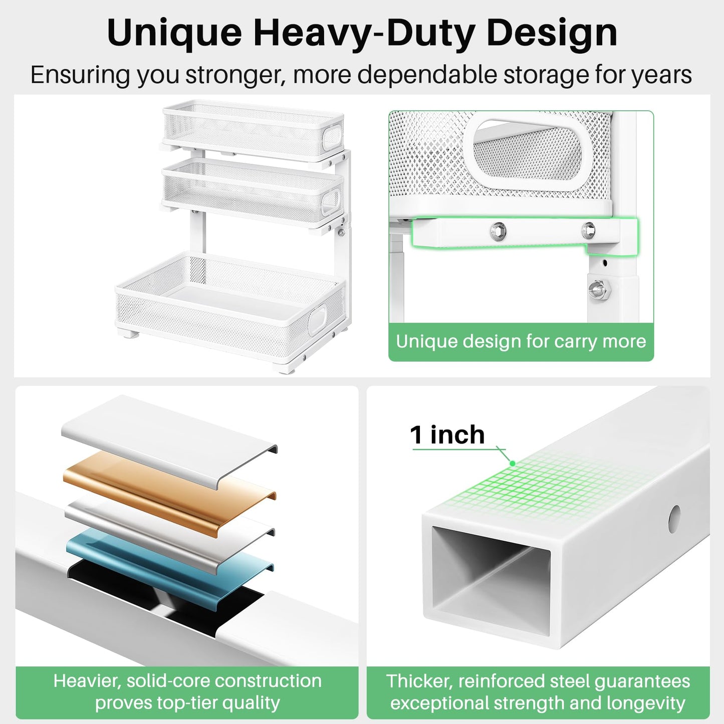 Kitstorack Under Sink Organizer, 2-Pack 3-Tier Height Adjustable Thickened Metal Pull out Cabinet Organizer Shelf, Slide out Storage Drawer Rack for Bathroom Kitchen Pantry Home Laundry Organization