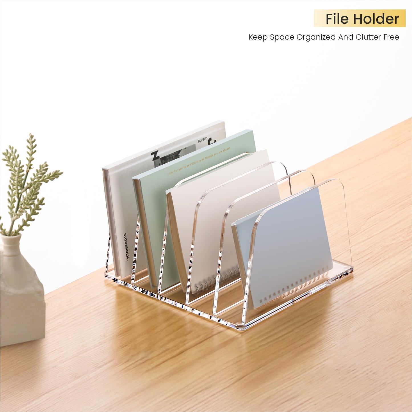 YUXUN Desk File Organizer,5-Section Vertical Clear Acrylic Desk Organizer File Holder Mail Sorter Office Organization for Office Home &Classroom（B5）