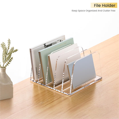 YUXUN Desk File Organizer,5-Section Vertical Clear Acrylic Desk Organizer File Holder Mail Sorter Office Organization for Office Home &Classroom（B5）