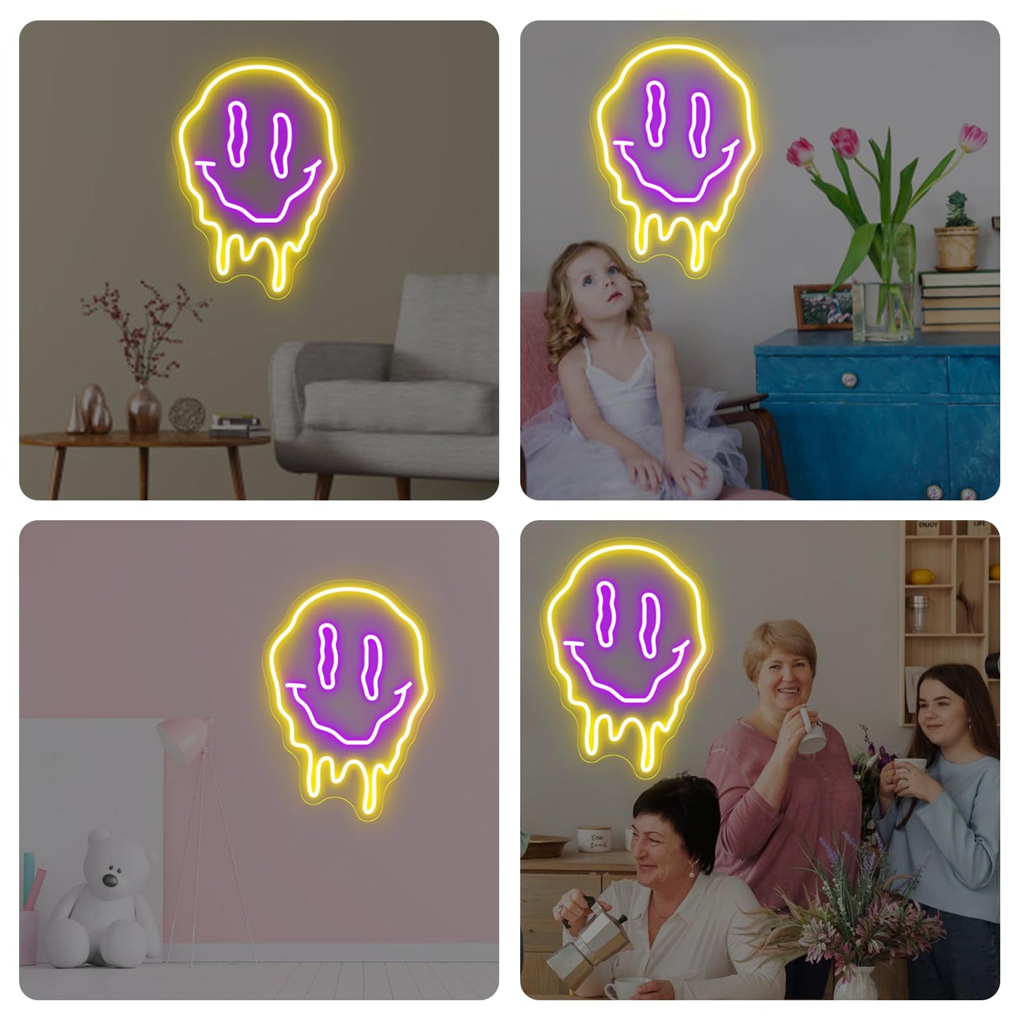 Melting Smiley Face Neon Sign Dripping Smile Wall Decor Bedroom Living Room Neon Entertainment Room Game Room Distorted smile face Sign For Kids Room Bar Party Bedroom Decor Lamp-15.7"
